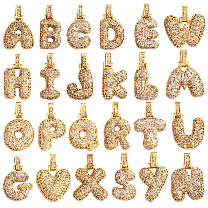 Hip-Hop Copper Zirconia Alphabet Pendant Accessories