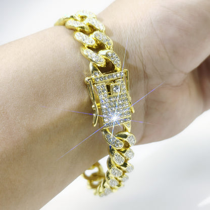 13mm Flat Cuban Link Diamond Bracelet for Hip Hop