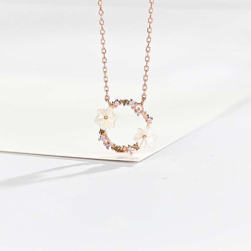 S925 Silver Necklace with Flower Pendant and Chain