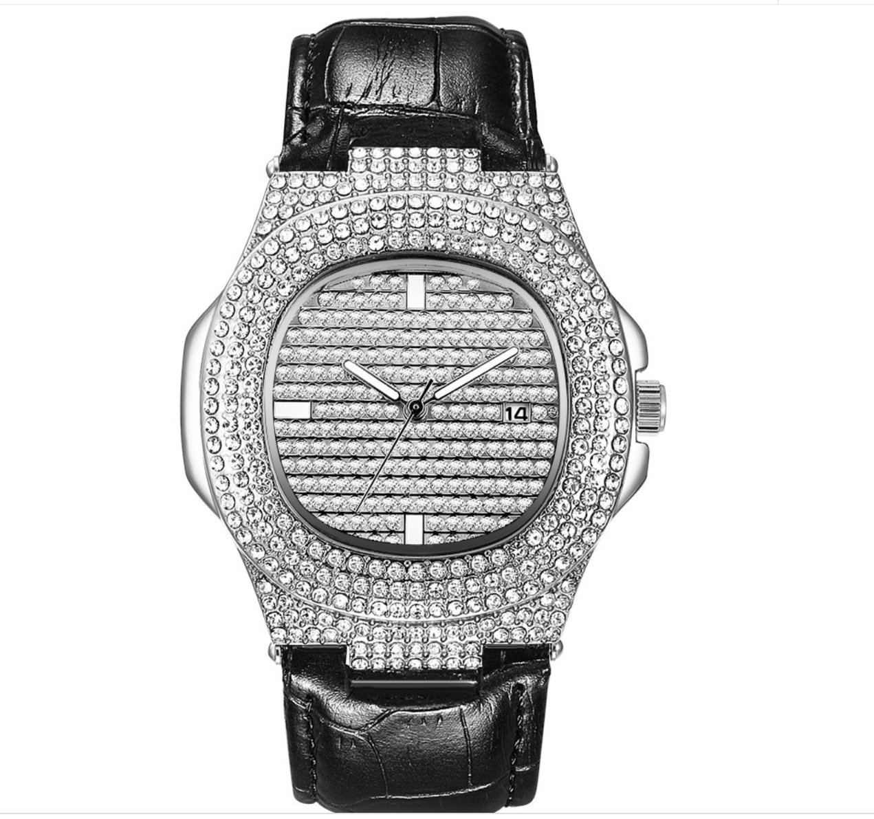Women's Leather Strap Watch with Diamonds, Fashionable Design