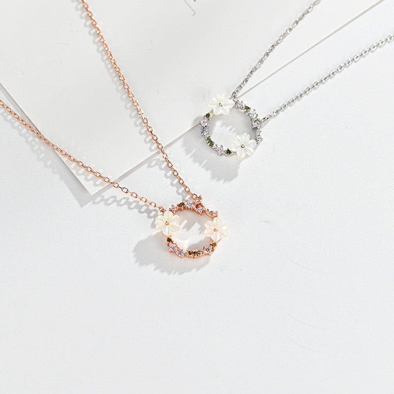 S925 Silver Necklace with Flower Pendant and Chain