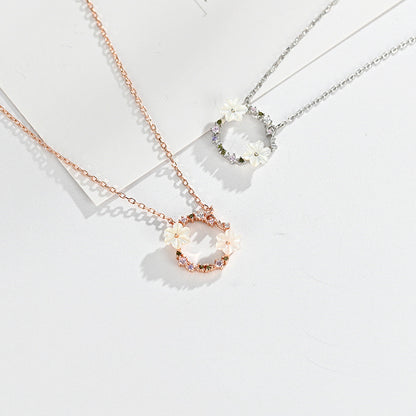 S925 Silver Necklace with Flower Pendant and Chain