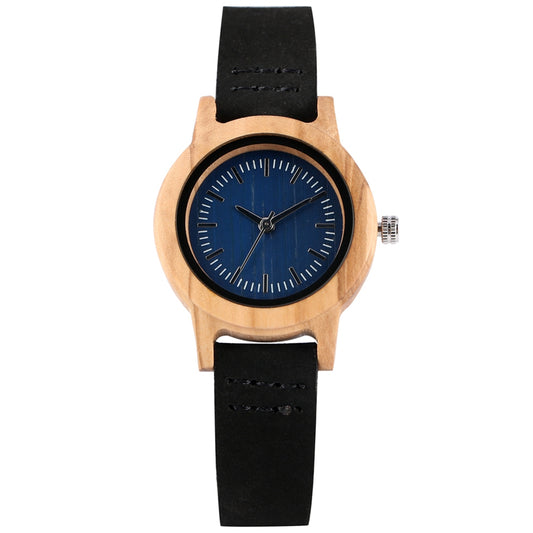 Elegant Women's Wooden Watch with Simple Leather Strap