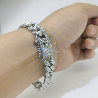 13mm Flat Cuban Link Diamond Bracelet for Hip Hop