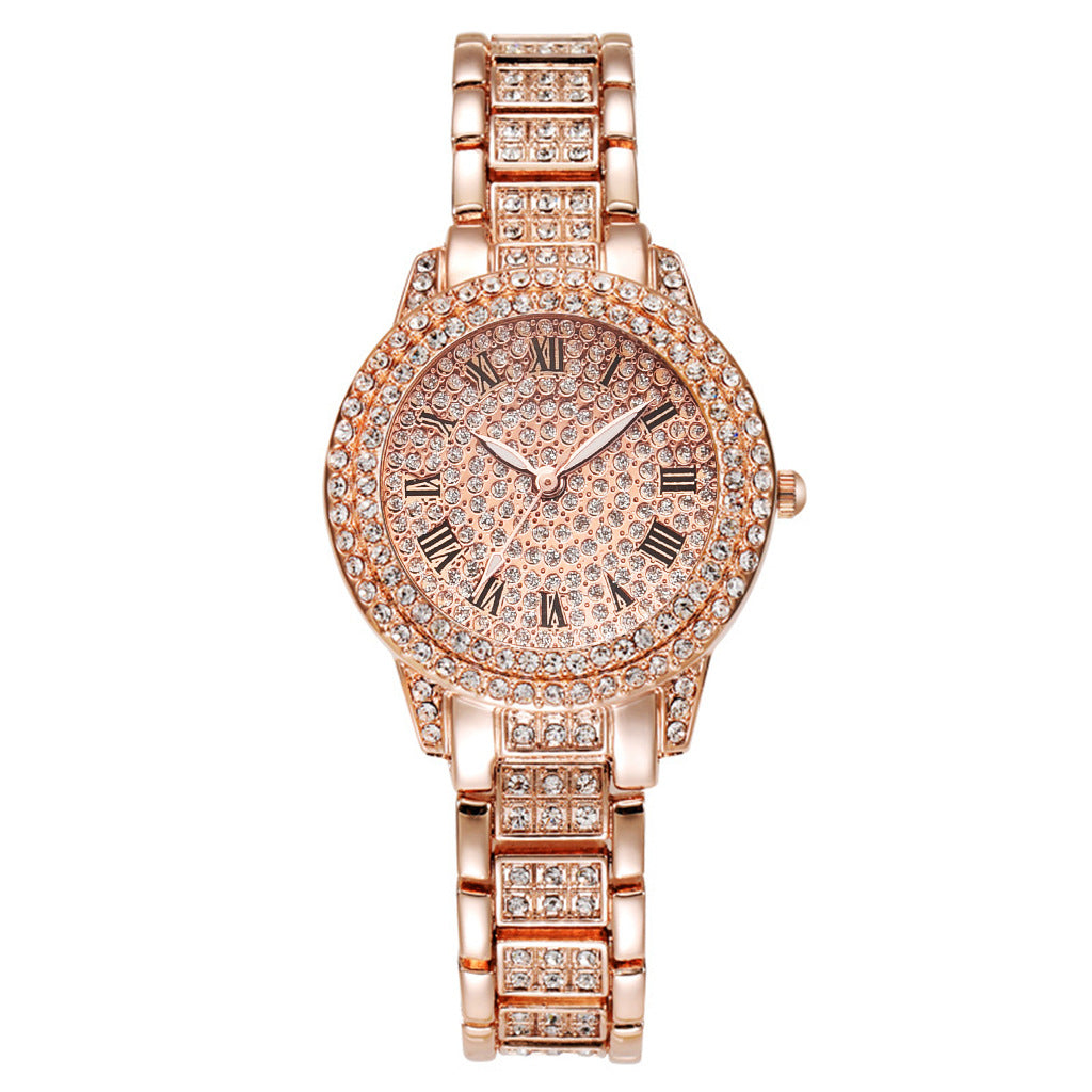 Luxury Roman Numeral Diamond Cuban Link Bracelet with Watch