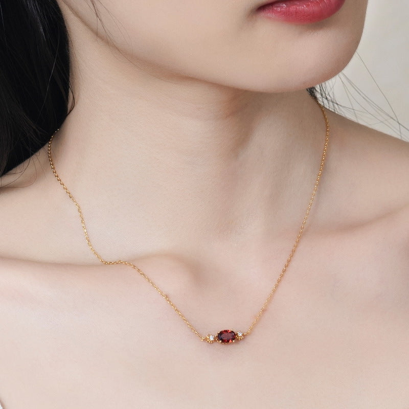 S925 Silver Garnet Pendant Vintage Sunflower Necklace