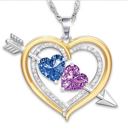 Heart-Shaped Two-Color Pendant with Birthstone Necklace