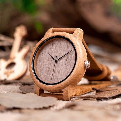 BOBO BIRD Bamboo Wood Watch with Genuine Leather Strap