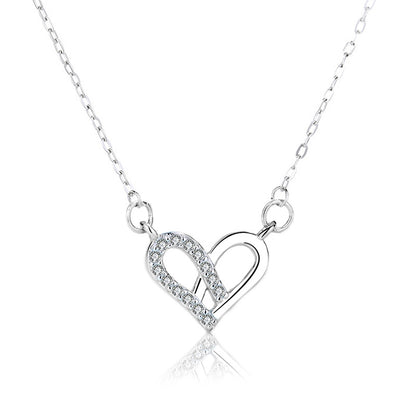 S925 Silver Heart Necklace with Diamonds for Women