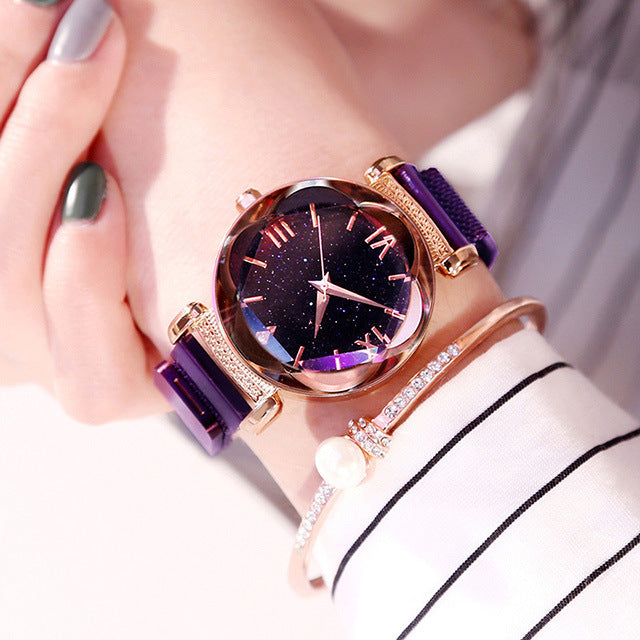 Starry Sky Quartz Watch for Women with Steel Band