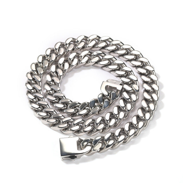 Hip Hop Stainless Steel Flat Curb Cuban Link Necklace