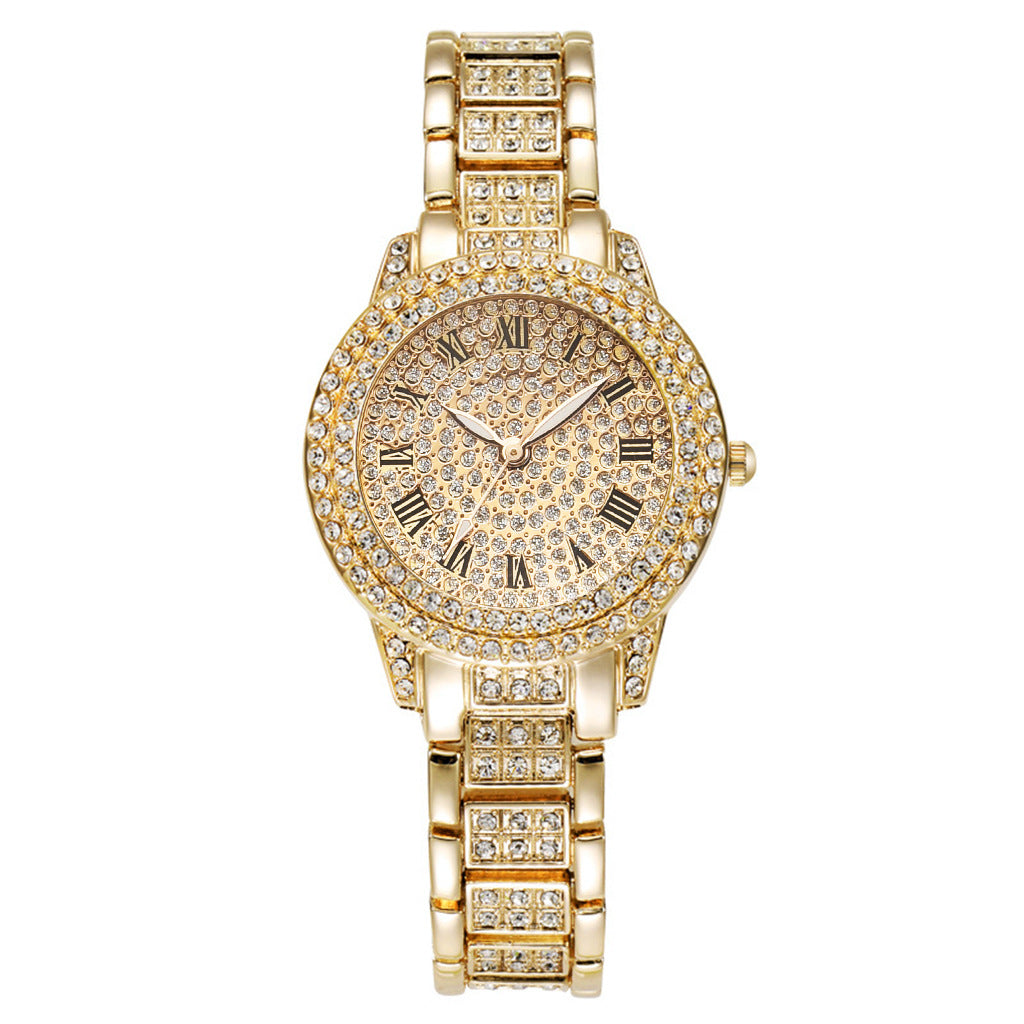 Luxury Roman Numeral Diamond Cuban Link Bracelet with Watch