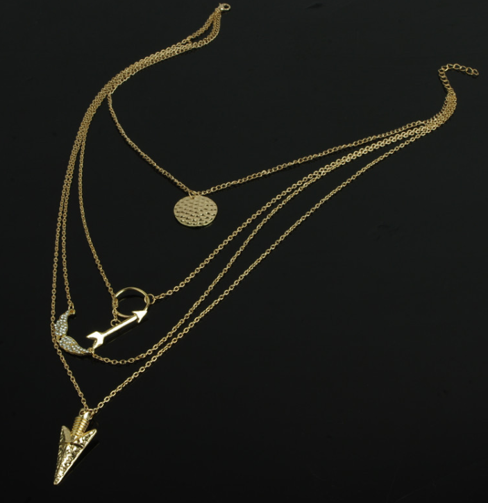 Angel Wing Necklace with Layered Design and Arrow Pendant