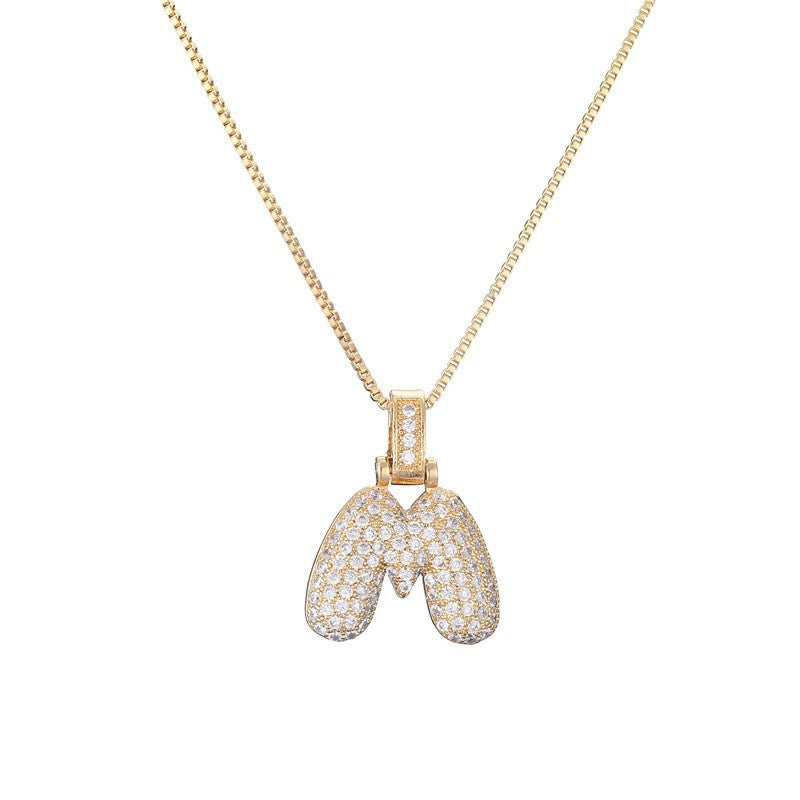 Hip Hop Letter Pendant Necklace with Zircon for Women
