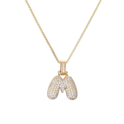 Hip Hop Letter Pendant Necklace with Zircon for Women
