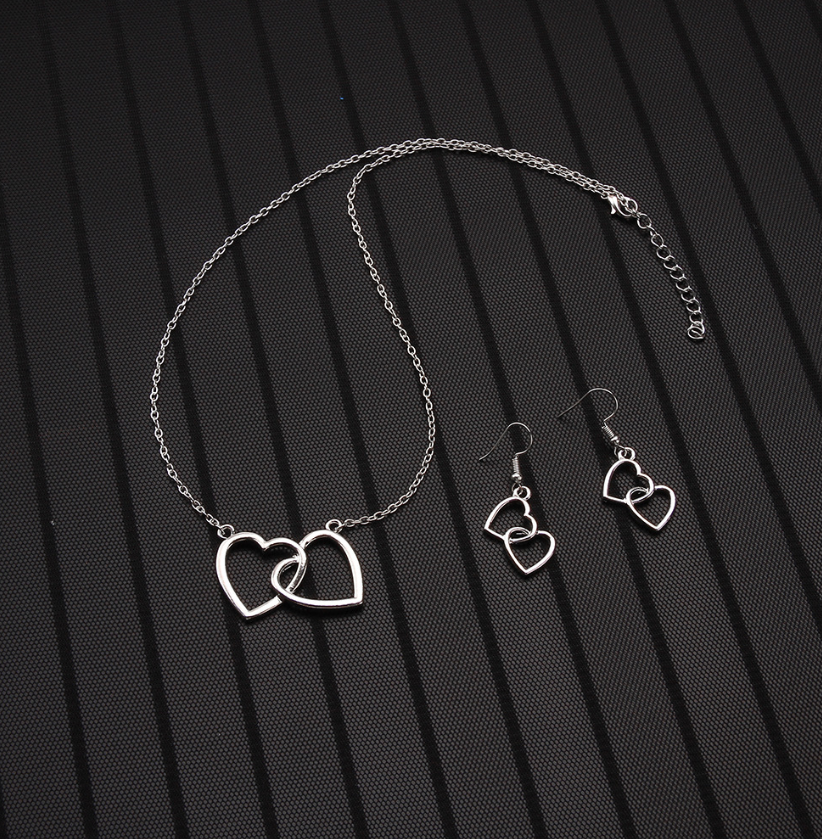 Double Heart Necklace and Earring Set for Women