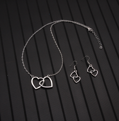 Double Heart Necklace and Earring Set for Women