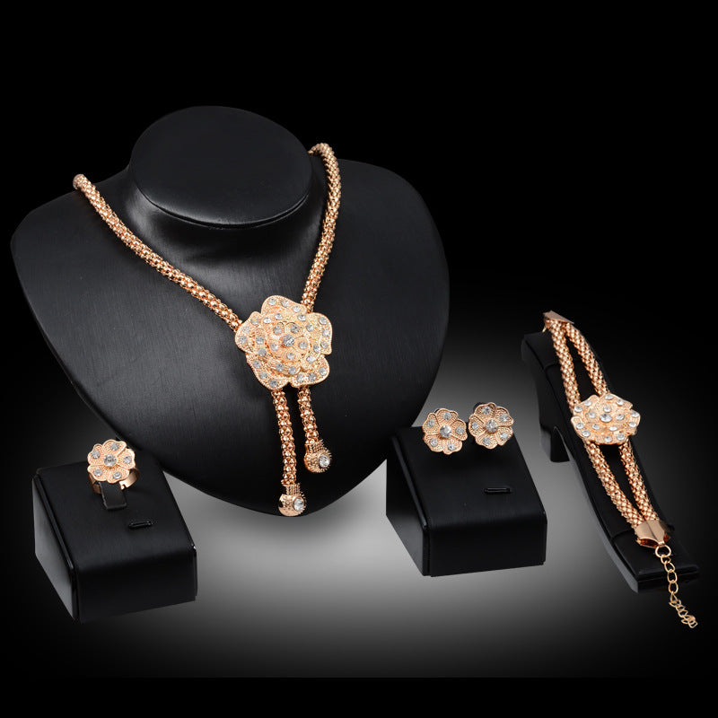 Gold Bridal Jewelry Set with Bold Rhinestone Accents