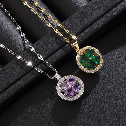 Emerald Green Four-leaf Clover Pendant Necklace