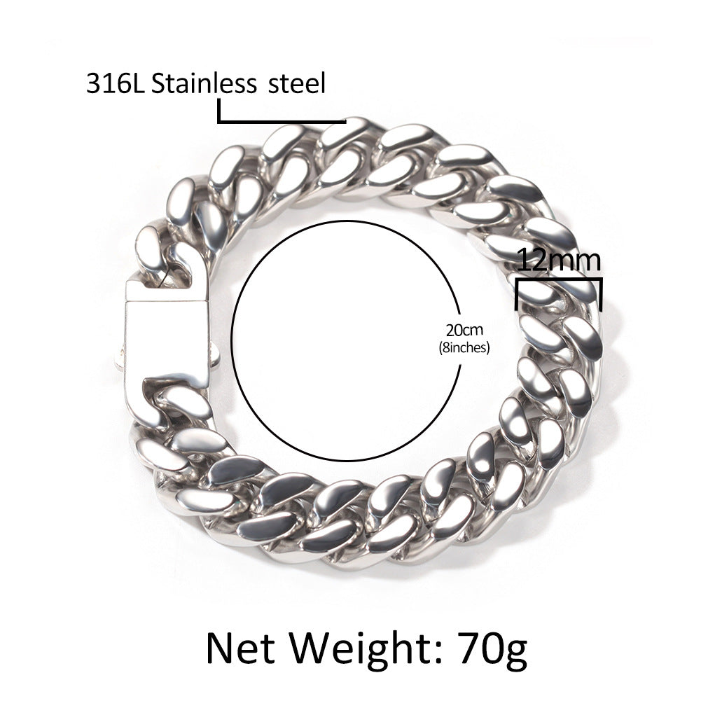Hip Hop Stainless Steel Flat Curb Cuban Link Necklace