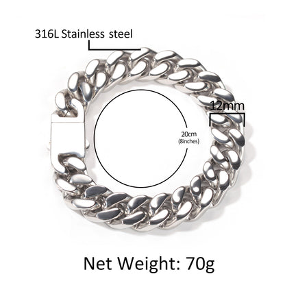 Hip Hop Stainless Steel Flat Curb Cuban Link Necklace