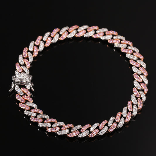 Cuban Bracelet with Pink Zirconia and Punk Design