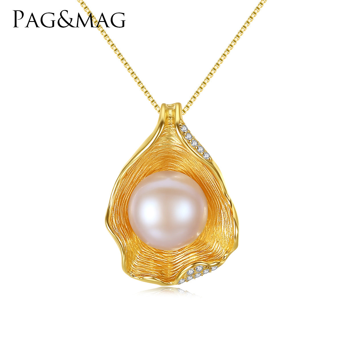Silver Necklace with Shell Design and Natural Pearl Pendant