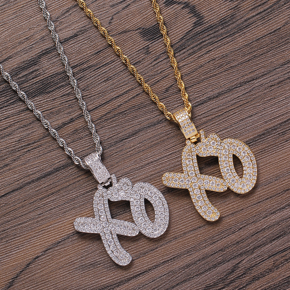 Hip Hop Jewelry Copper XO Pendant with Zircon Necklace