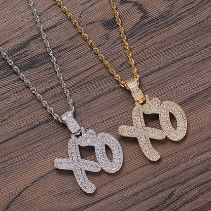 Hip Hop Jewelry Copper XO Pendant with Zircon Necklace