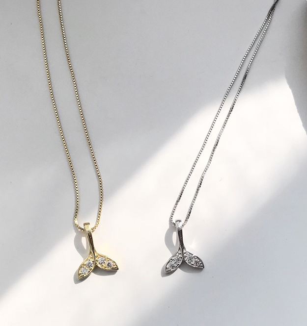 925 Silver Fish Tail Necklace for Women, Minimalist Style