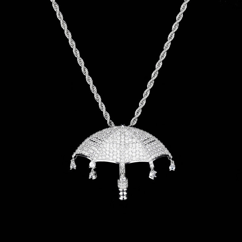 Hip Hop Umbrella Zircon Pendant Necklace