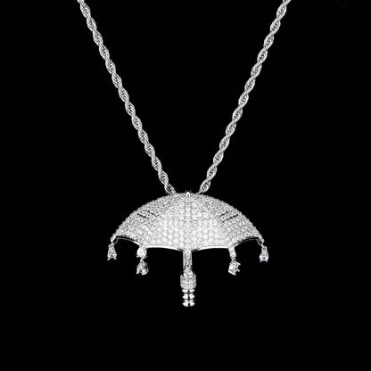 Hip Hop Umbrella Zircon Pendant Necklace