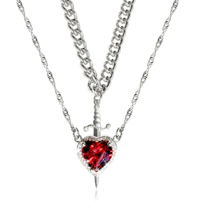 New Heart And Sword Necklace Set
