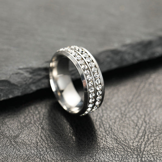 Titanium Steel Couple Rings with Full Diamonds