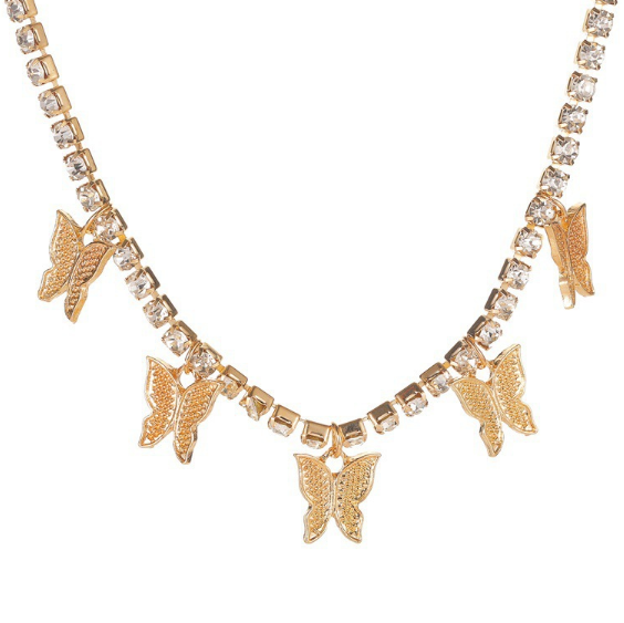 Hip Hop Rhinestone Butterfly Pendant Necklace for Women