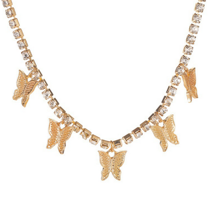 Hip Hop Rhinestone Butterfly Pendant Necklace for Women