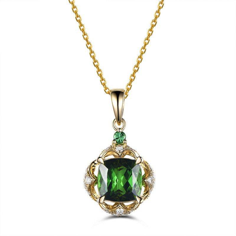 Square Emerald Pendant with Zirconia Crystal Necklace