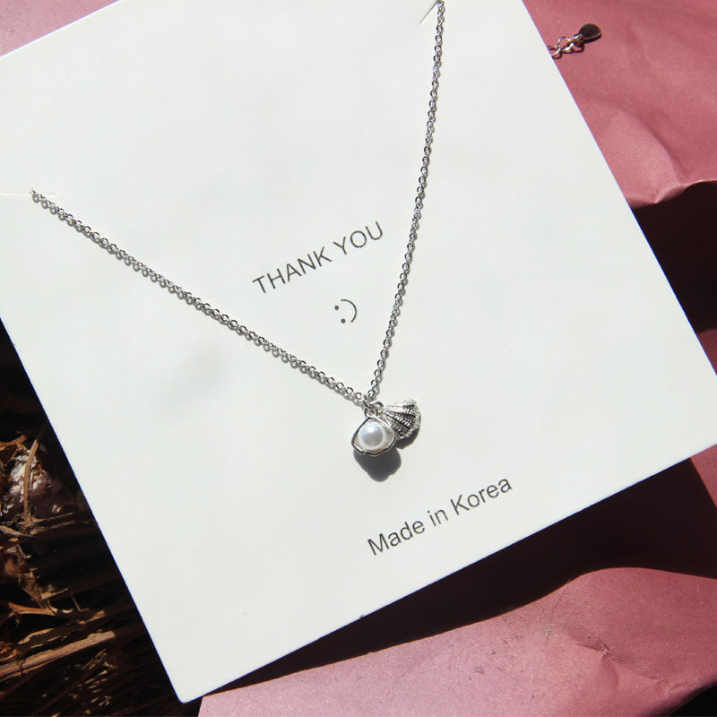 S925 Silver Necklace with Shell and Pearl Accents