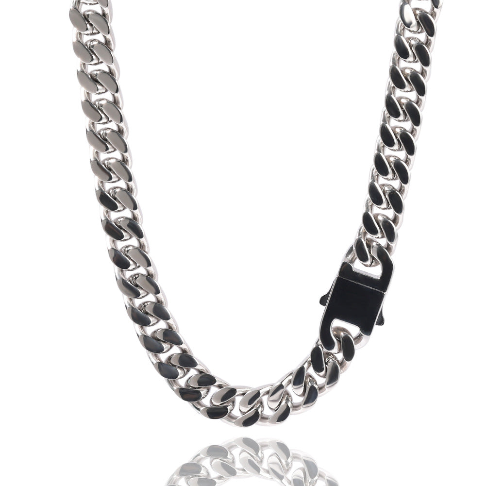 Hip Hop Stainless Steel Flat Curb Cuban Link Necklace