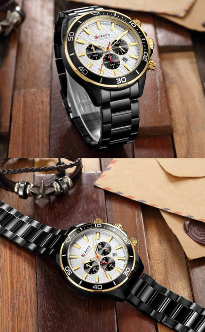 Men's Steel Band Casual Quartz Watch with Calendar