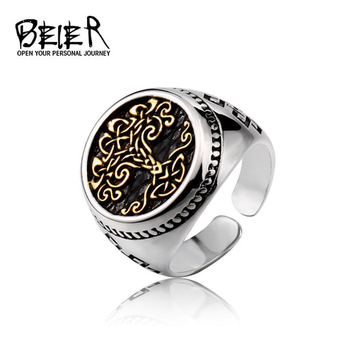 Beier Tree of Life Stainless Steel Open Ring for Men