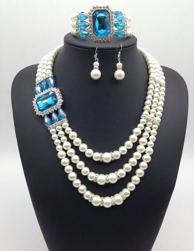 Fashion Pearl Necklace Set with Earrings and Bracelet