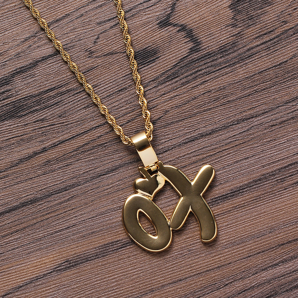 Hip Hop Jewelry Copper XO Pendant with Zircon Necklace