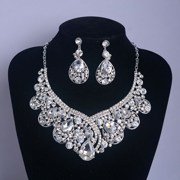 Bridal Jewelry Set with Korean Rhinestone Necklace and Earrings