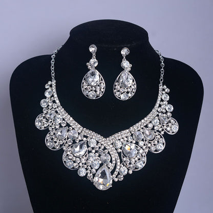 Bridal Jewelry Set with Korean Rhinestone Necklace and Earrings