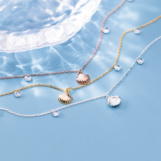 Ailuoqi S925 Silver Shell Anklet with Diamonds