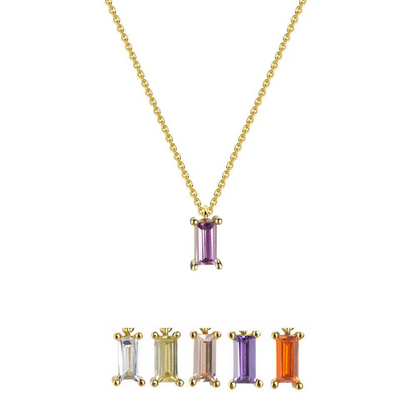 S925 Sterling Silver Rectangular Stone Pendant Necklace