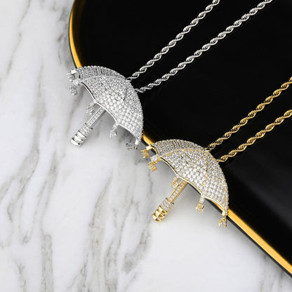 Hip Hop Umbrella Zircon Pendant Necklace