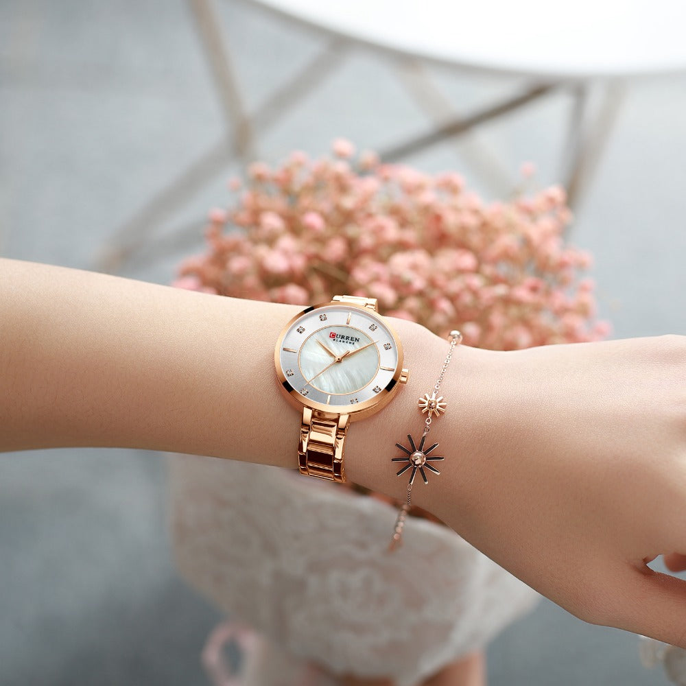 Curren Women's Waterproof Quartz Watch with Steel Band