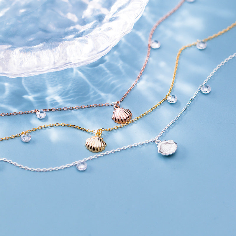 Ailuoqi S925 Silver Shell Anklet with Diamonds